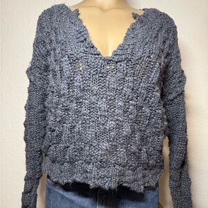 Free People Josephine Pullover in charcoal gray cotton with a chunk